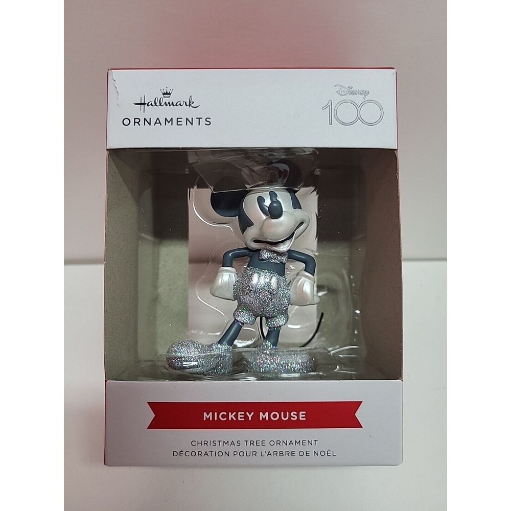 Hallmark Christmas Tree Ornament Disney 100 Silver Glitter Mickey‎ Mouse New